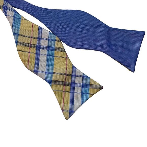 Izod Men's Bow Tie Plaid Blue Yellow White Pink Adjustable Preppy Prom - Picture 1 of 3